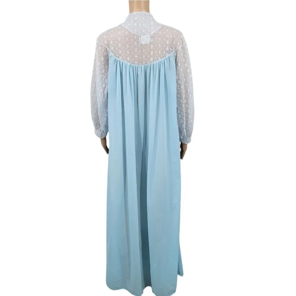 Tula Vintage 60s Light Blue Floral Embroidered Mesh Illusion Peignor Robe
